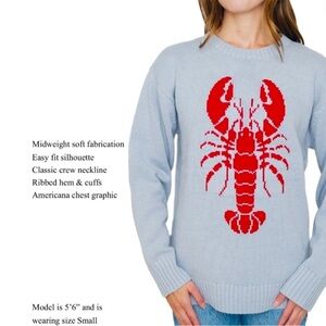 Ladies mighty fine Blue Sweater with Red Lobster Design